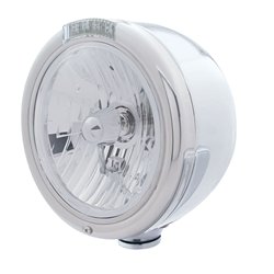 UP31729-Stainless Steel Classic Half Moon Headlight Crystal H4 Bulb & LED Turn Signal - Clear Lens