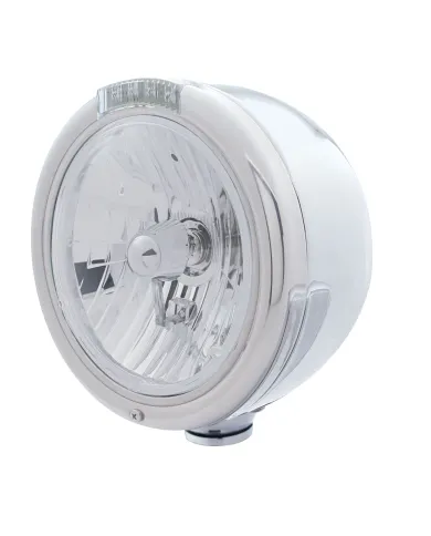 UP31729-Stainless Steel Classic Half Moon Headlight Crystal H4 Bulb & LED Turn Signal - Clear Lens