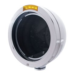 UP31731-Stainless Steel Bullet Classic Headlight No Bulb With LED Turn Signal - Amber Lens
