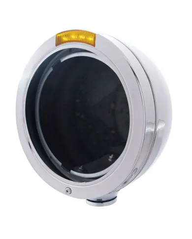 UP31731-Stainless Steel Bullet Classic Headlight No Bulb With LED Turn Signal - Amber Lens