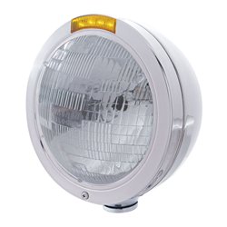 UP31737-Stainless Steel Bullet Classic Headlight H6024 Bulb & LED Turn Signal - Amber Lens