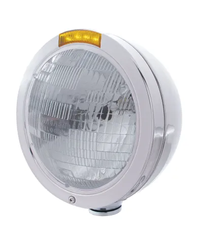UP31737-Stainless Steel Bullet Classic Headlight H6024 Bulb & LED Turn Signal - Amber Lens