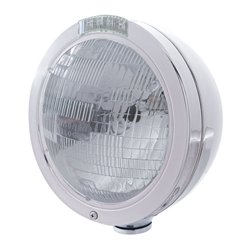 UP31738-Stainless Steel Bullet Classic Headlight H6024 Bulb & LED Turn Signal - Clear Lens