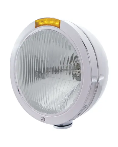 UP31740-Stainless Steel Bullet Classic Headlight H4 Bulb & LED Turn Signal - Amber Lens