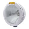 UP31740-Stainless Steel Bullet Classic Headlight H4 Bulb & LED Turn Signal - Amber Lens