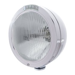 UP31741-Stainless Steel Bullet Classic Headlight H4 Bulb & LED Turn Signal - Clear Lens