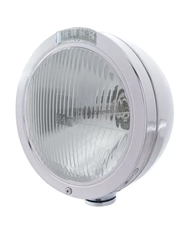 UP31741-Stainless Steel Bullet Classic Headlight H4 Bulb & LED Turn Signal - Clear Lens