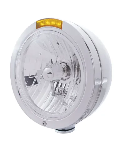 UP31743-Stainless Steel Bullet Classic Headlight Crystal H4 Bulb & LED Turn Signal - Amber Lens
