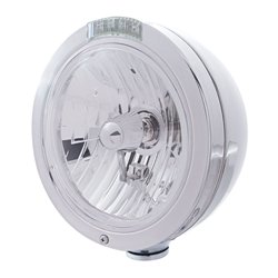 UP31744-Stainless Steel Bullet Classic Headlight Crystal H4 Bulb & LED Turn Signal - Clear Lens