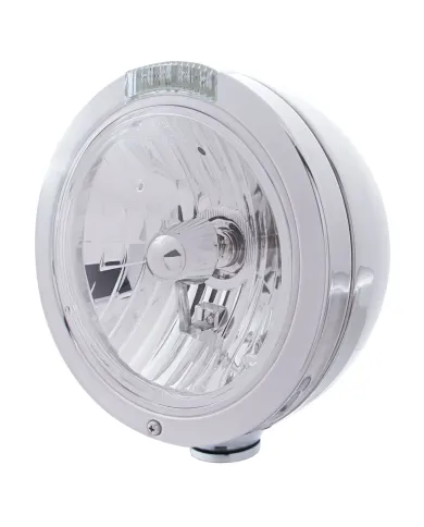 UP31744-Stainless Steel Bullet Classic Headlight Crystal H4 Bulb & LED Turn Signal - Clear Lens