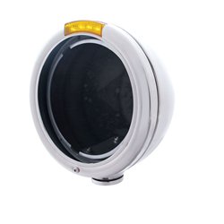 UP31746-Stainless Steel Classic Headlight No Bulb With LED Turn Signal - Amber LED/Amber Lens