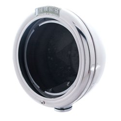 UP31747-Stainless Steel Classic Headlight No Bulb With LED Turn Signal - Amber LED/Clear Lens