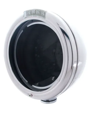 UP31747-Stainless Steel Classic Headlight No Bulb With LED Turn Signal - Amber LED/Clear Lens