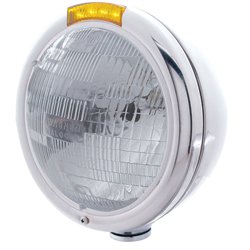 UP31752-Stainless Steel Classic Headlight H6024 Bulb & LED Turn Signal - Amber Lens