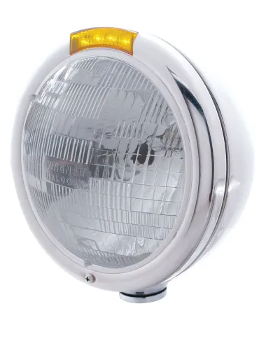 UP31752-Stainless Steel Classic Headlight H6024 Bulb & LED Turn Signal - Amber Lens