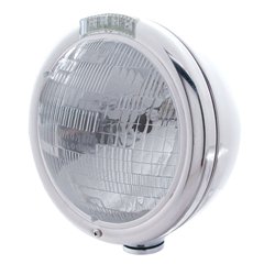 UP31753-Stainless Steel Classic Headlight H6024 Bulb & LED Turn Signal - Clear Lens