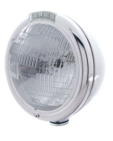 UP31753-Stainless Steel Classic Headlight H6024 Bulb & LED Turn Signal - Clear Lens