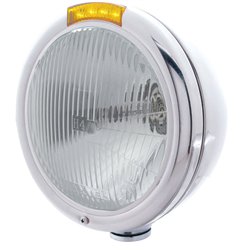 UP31755-Stainless Steel Classic Headlight H4 Bulb & LED Turn Signal - Amber Lens