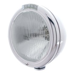 UP31756-Stainless Steel Classic Headlight H4 Bulb & LED Turn Signal - Clear Lens