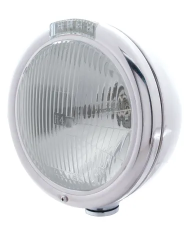 UP31756-Stainless Steel Classic Headlight H4 Bulb & LED Turn Signal - Clear Lens
