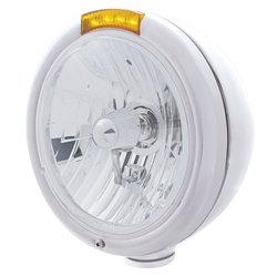 UP31758-Stainless Steel Classic Headlight Crystal H4 Bulb & LED Turn Signal - Amber Lens
