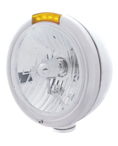 UP31758-Stainless Steel Classic Headlight Crystal H4 Bulb & LED Turn Signal - Amber Lens