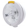UP31758-Stainless Steel Classic Headlight Crystal H4 Bulb & LED Turn Signal - Amber Lens
