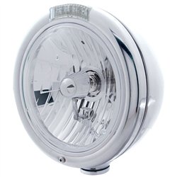 UP31759-Stainless Steel Classic Headlight Crystal H4 Bulb & LED Turn Signal - Clear Lens