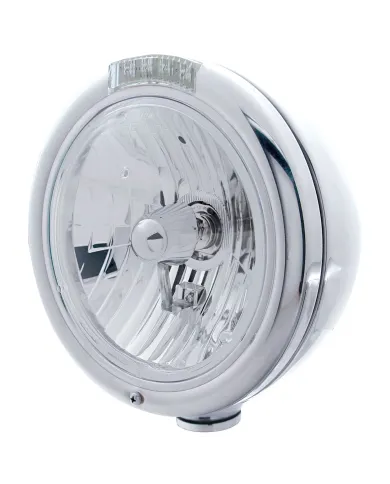 UP31759-Stainless Steel Classic Headlight Crystal H4 Bulb & LED Turn Signal - Clear Lens