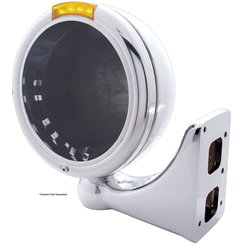 UP31761-Chrome Classic Headlight No Bulb With LED Turn Signal - Amber LED/Amber Lens