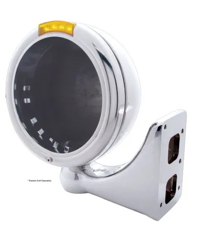 UP31761-Chrome Classic Headlight No Bulb With LED Turn Signal - Amber LED/Amber Lens