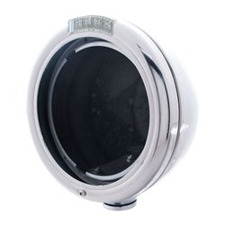 UP31762-Chrome Classic Headlight No Bulb With LED Turn Signal - Amber LED/Clear Lens