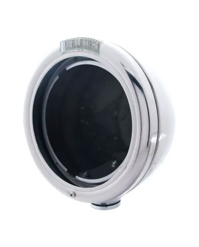 UP31762-Chrome Classic Headlight No Bulb With LED Turn Signal - Amber LED/Clear Lens