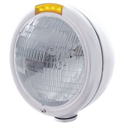 UP31767-Chrome Classic Headlight H6024 Bulb & LED Turn Signal - Amber Lens
