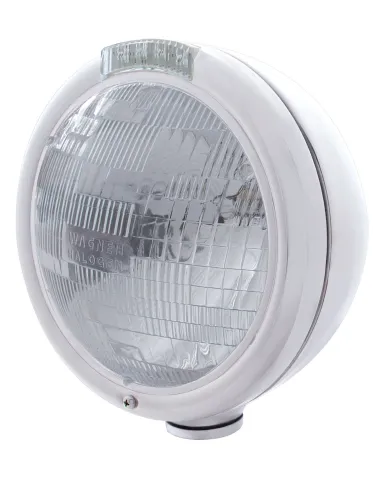 UP31768-Chrome Classic Headlight H6024 Bulb & LED Turn Signal - Clear Lens