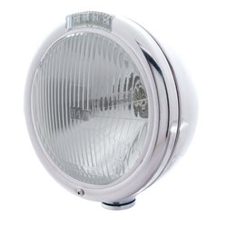 UP31771-Chrome Classic Headlight H4 Bulb & LED Turn Signal - Clear Lens