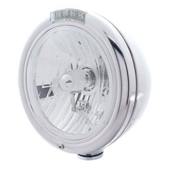 UP31774-Chrome Classic Headlight Crystal H4 Bulb & LED Turn Signal - Clear Lens