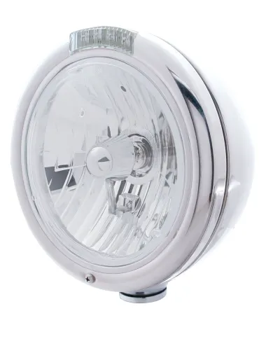 UP31774-Chrome Classic Headlight Crystal H4 Bulb & LED Turn Signal - Clear Lens