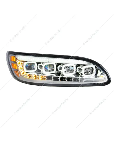 UP35842-Chrome Quad-LED Headlight With LED DRL & Seq. Signal For 2005-2015 Peterbilt 386- Passenger