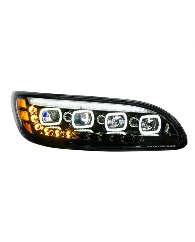UP35844-Black Quad-LED Headlight With LED DRL & Seq. Signal For 2005-2015 Peterbilt 386- Passenger