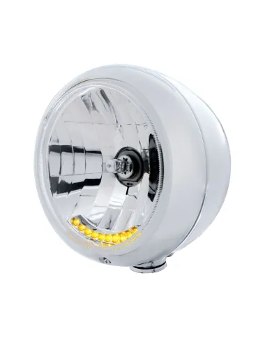 UP32035-Chrome Guide 682-C Style Headlight H4 Bulb With 10 Amber LED