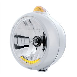 UP32036-Stainless Steel Guide 682-C Headlight H4 With 6 Amber LED & Dual Mode LED Signal-Amber Lens