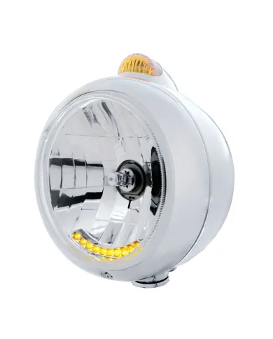 UP32036-Stainless Steel Guide 682-C Headlight H4 With 6 Amber LED & Dual Mode LED Signal-Amber Lens