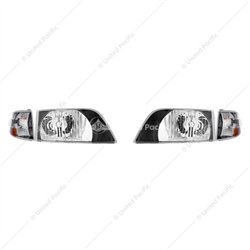 UP36018-Black Bezel Headlight Assembly With Turn Signal For 1996-2003 Volvo VN (Set)