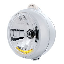 UP32037-Stainless Steel Guide 682-C Headlight H4 With 6 Amber LED & Dual Mode LED Signal-Clear Lens