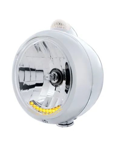 UP32037-Stainless Steel Guide 682-C Headlight H4 With 6 Amber LED & Dual Mode LED Signal-Clear Lens
