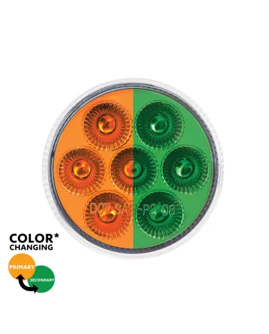 UP35938-7 LED 2" Round Double Fury Light (Clearance/Marker) - Amber & Green LED/Clear Lens