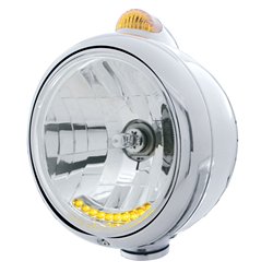 UP32040-Chrome Guide 682-C Headlight H4 With 10 Amber LED & Dual Mode LED Signal - Amber Lens