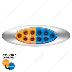 UP35955-10 LED Oval Double Fury Light With Clear Lens & Chrome Bezel (Clearance/Marker) - Amber & Blue LED/Clear Lens