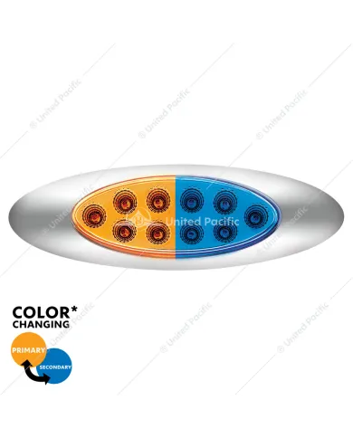 UP35955-10 LED Oval Double Fury Light With Clear Lens & Chrome Bezel (Clearance/Marker) - Amber & Blue LED/Clear Lens